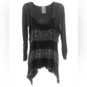 Fleur de Lis Tunic, Boutique Lace, Grunge, Goth, Mod, Boho, Skater, Size M